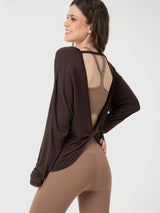 Polo Manga Larga Twist-Back Modal Dark Chocolate