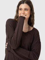 Polo Manga Larga Twist-Back Modal Dark Chocolate